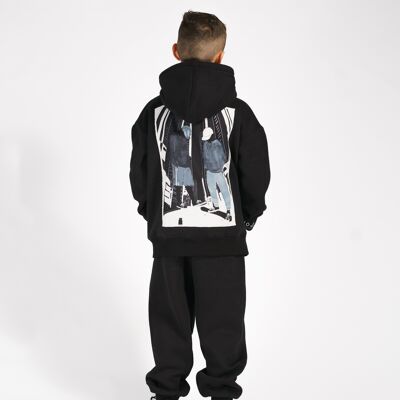 HOJ AW22 BOYS BLACK  ILLUSTRATED CANVAS HOODIE