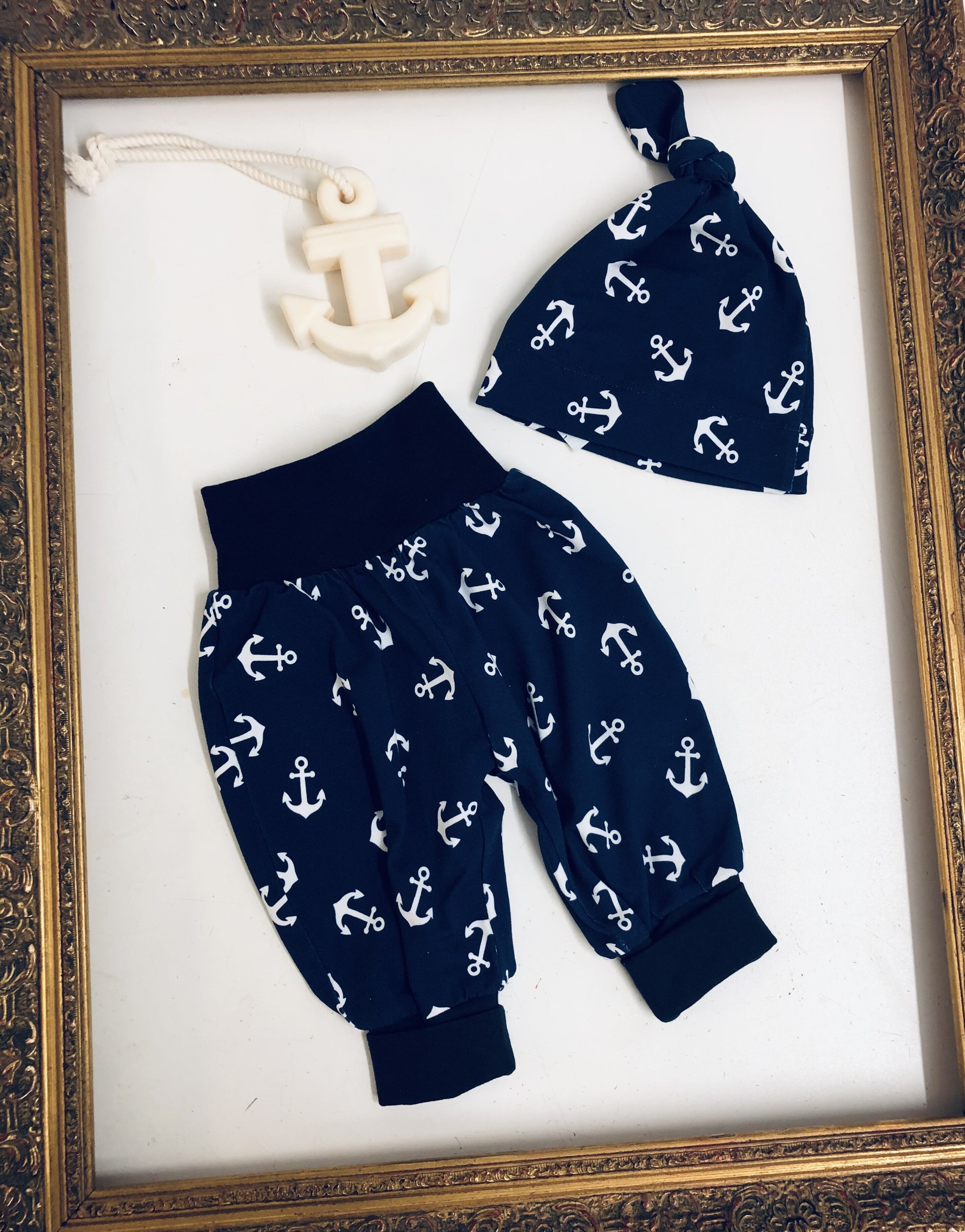 Pantalón bomba ancla azul oscuro para bebés y niños, tallas 50/56 a 110/116