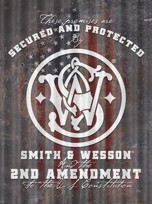 US Wellblechschild Smith & Wesson - secured and protected 40x60 cm