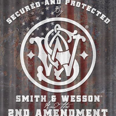 Insegna americana in lamiera ondulata Smith & Wesson - protetta e protetta 40x60 cm