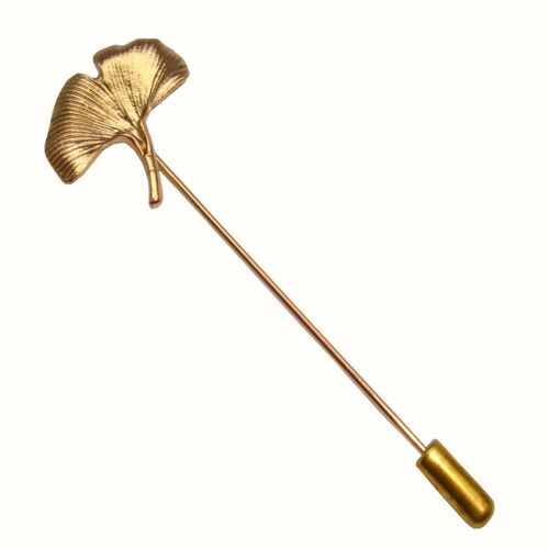 Ginkgo Biloba Leaf Jacket Lapel Pin - Gold