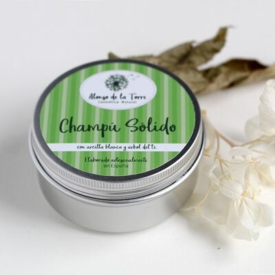 Canned shampoo. White clay and tea tree