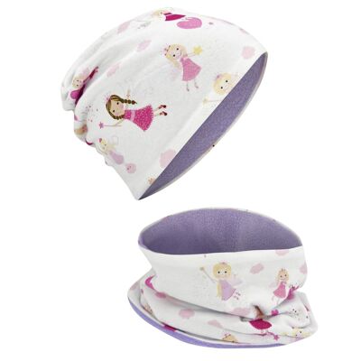 Children's winter beanie hat & loop scarf set - fairy - fleece inside