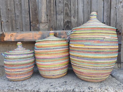 SET of 3 hand woven sea grass boho baskets - 3-er SET Boho-Körbe handgeflochten