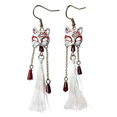 Pendientes con borlas de máscara de Kitsune