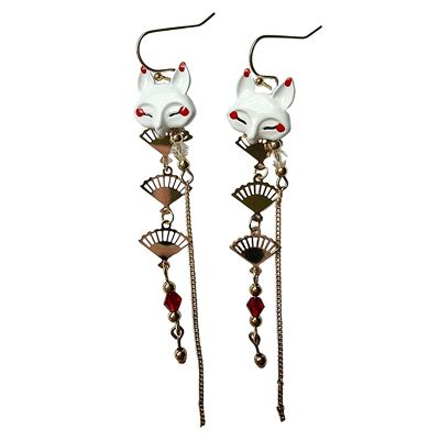 Boucles d'Oreilles Éventail Or Renard Kitsune