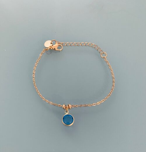 Bracelet saphir, bracelet femme gourmette pierre Swarovski saphir et perles Heishi plaqué or 24 k, bracelet doré