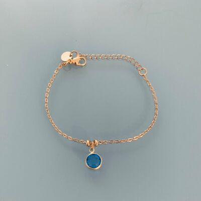 Sapphire bracelet, Swarovski sapphire stone curb bracelet and 24k gold-plated Heishi pearls, golden bracelet