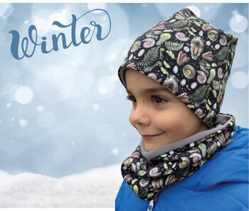 Ensemble bonnet d'hiver pour enfants et écharpe à boucle - Dinosaure T-Rex - Intérieur en polaire 4