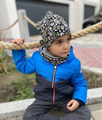 Ensemble bonnet d'hiver pour enfants et écharpe à boucle - Dinosaure T-Rex - Intérieur en polaire 5