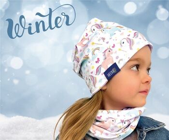 Ensemble bonnet d'hiver pour enfants et écharpe à boucle - licorne - intérieur polaire 4