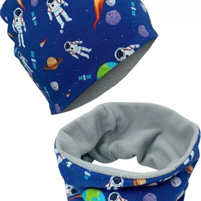 Children's winter beanie hat & loop scarf set - astronaut - fleece inside
