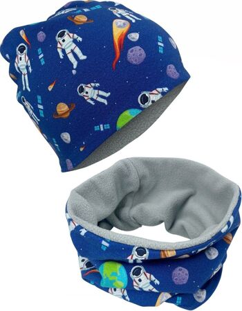 Ensemble bonnet d'hiver pour enfants et écharpe à boucle - astronaute - polaire à l'intérieur 1