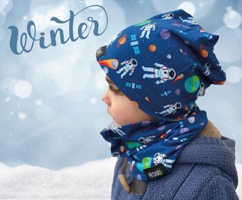 Ensemble bonnet d'hiver pour enfants et écharpe à boucle - astronaute - polaire à l'intérieur 4