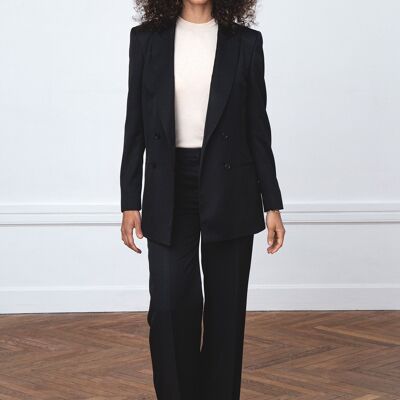 Veste de tailleur longue croisée - Noir - 32