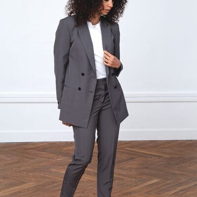 Veste de tailleur longue croisée - Gris - 32