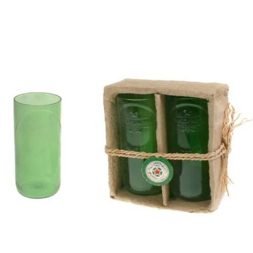 Pack of 2 glass tumblers, recycled Heineken bottles, green (AFR18701)