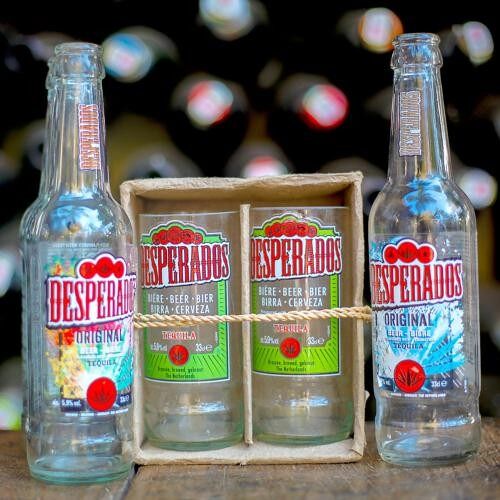 Pack of 2 glass tumblers, recycled Desperados bottles, clear (AFR221)