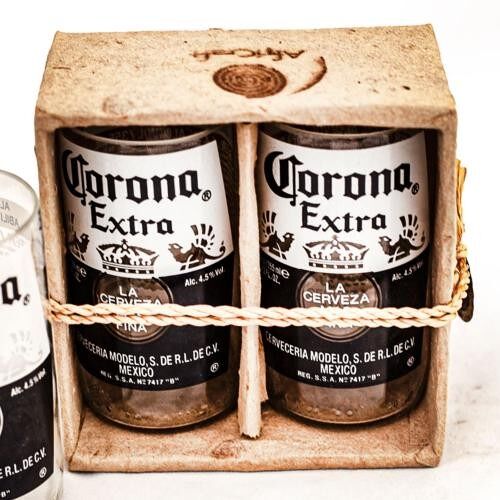 Pack of 2 glass tumblers, recycled Corona bottles, clear (AFR224)