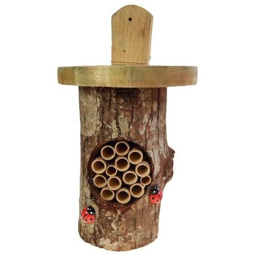 Wood and bamboo bug hotel tree stump with ladybirds 16x27x11 (ANT052)