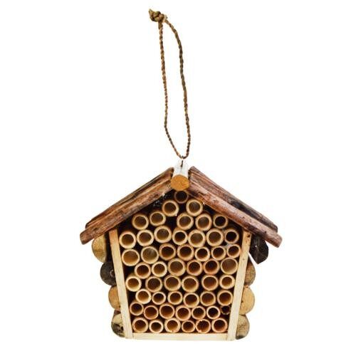 Driftwood and bamboo bee/bug hotel house shape with sloping roof 19x16.5x10 (ANT057)
