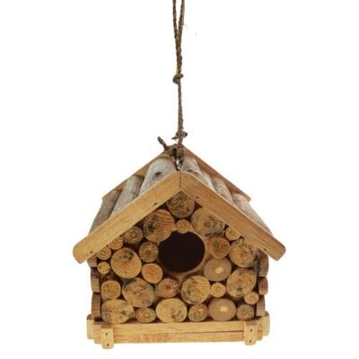 Birdhouse hanging with cut off branch twigs & driftwood 16.5x16x17 (ANT058)