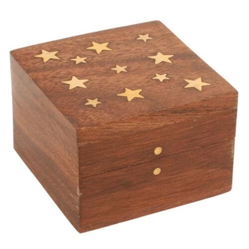Shesham wood box with brass stars 4.5x6.5cm (ASH1433)