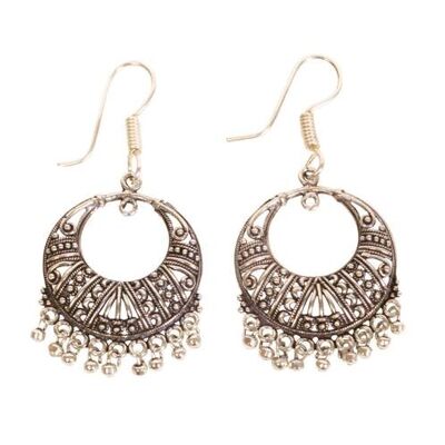 Earrings folk style silver colour circle hanging beads (ASH1518)