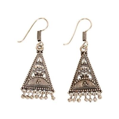 Earrings folk style silver colour triangle hanging beads (ASH1519)