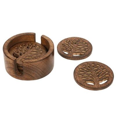 Coaster set (4) mango wood tree of life (ASH1523)