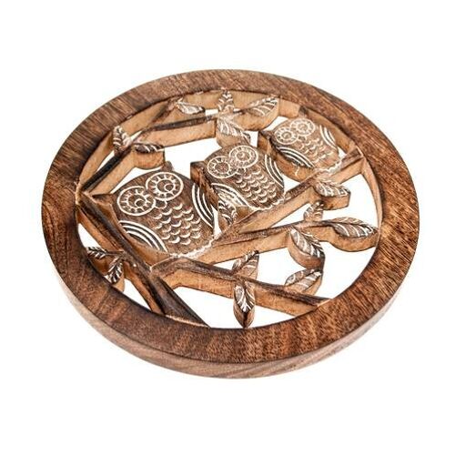 Trivet mango wood, owls 20cm (ASH1741)