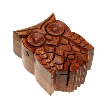 Boîte puzzle, bois de shesham, hibou 10,5x7,5cm (ASH1747) 1