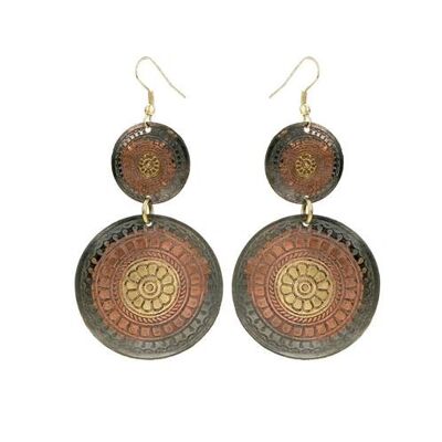 Earrings gold colour, copper 2 circles (ASH1766)