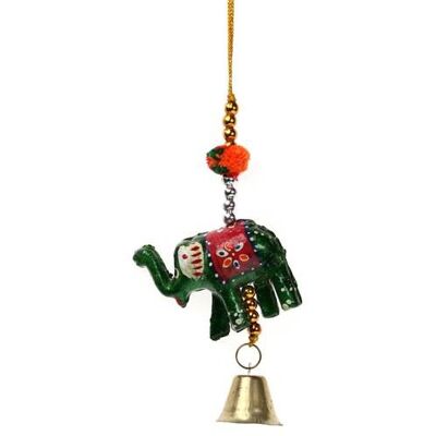 Hanging, green elephant, with bell (ASH1794)