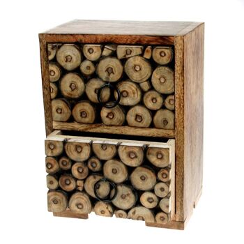 Mini commode 2 tiroirs, tranches de branches décoratives en bois de manguier (ASH19730) 2