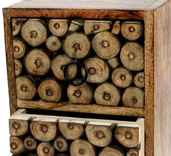 Mini commode 2 tiroirs, tranches de branches décoratives en bois de manguier (ASH19730) 3