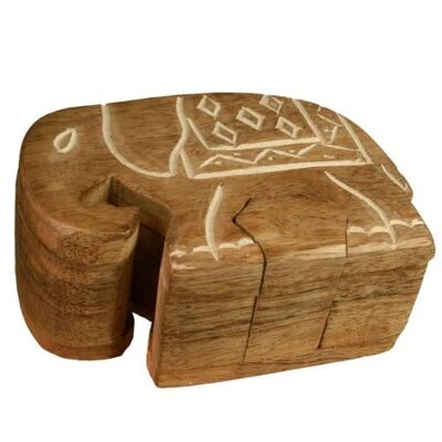 Elephant shaped puzzle box, mango wood (ASH2063)