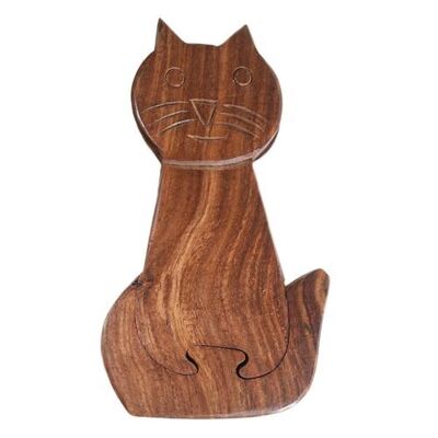 Cat shaped puzzle box, sheesham wood 17cm (ASH2067)