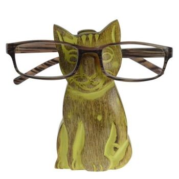 Support à lunettes, bois de manguier, chat vert (ASH20852) 1