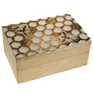 Jewellery/trinket box, mango wood honeycomb design 15x10x7cm (ASH2086)