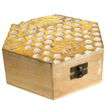 Boîte à bijoux/bijoux hexagonale, nid d'abeille en bois de manguier (ASH2092) 1