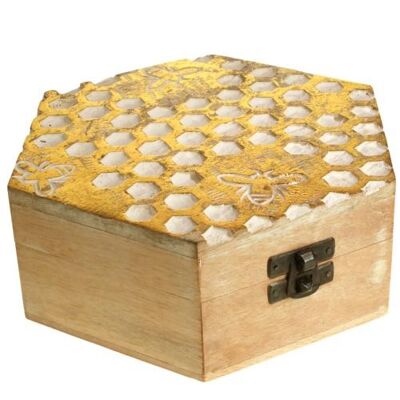 Hexagonal jewellery/trinket box, mango wood honeycomb (ASH2092)
