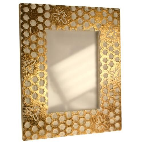 Photo frame, mango wood honeycomb design 7x5in photo (ASH2094)