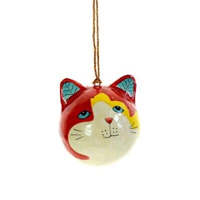 Hanging cat's head decoration, red, papier maché (ASH2101)