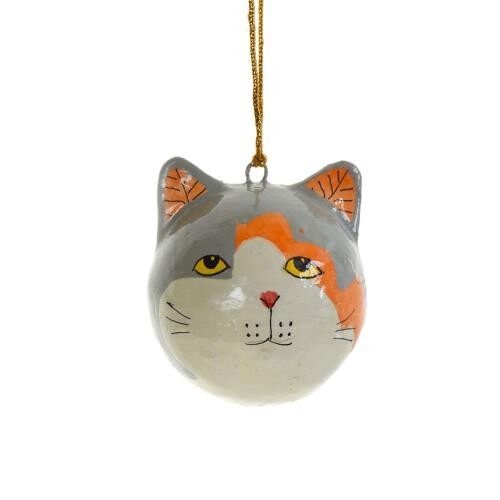 Hanging cat's head decoration, grey, papier maché (ASH2102)