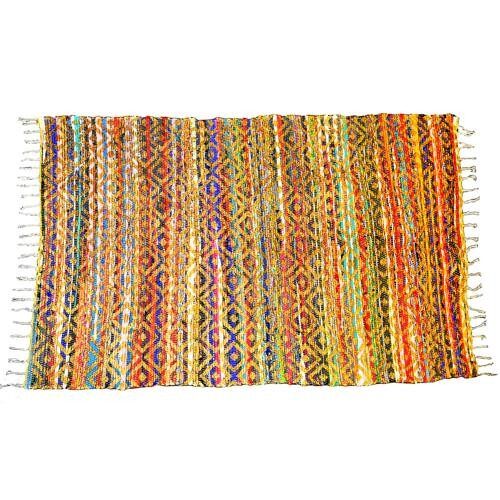 Dhurrie rug, recycled textiles, multi coloured + diamond overlay 100x150cm (ASH2116)