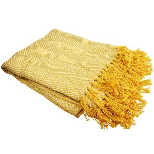Throw/Bedspread Soft Recycled Cotton Chevron Design Yellow 150x125cm (ASH2118)