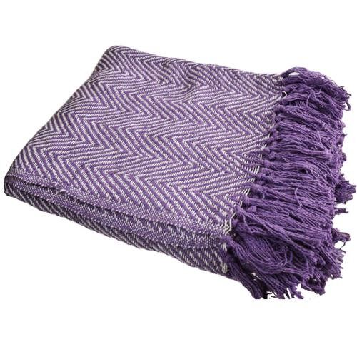 Throw/Bedspread Soft Recycled Cotton Chevron Design Lilac 150x125cm (ASH2120)