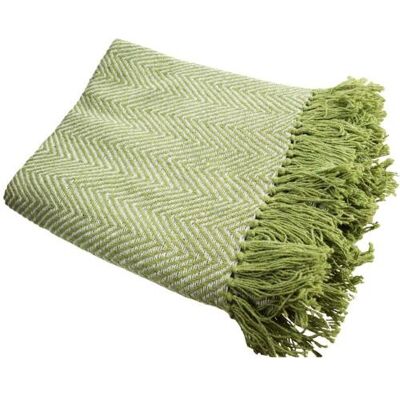 Throw/Bedspread Soft Recycled Cotton Chevron Design Green 150x125cm (ASH2121)