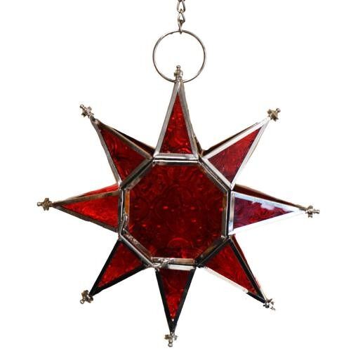 Lantern for t-lite candle, star shape, red 27cm (ASH2141)